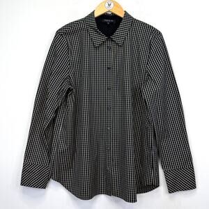 Lafayette 148 Windowpane Plaid Button Front Shirt Women’s XL Tailored